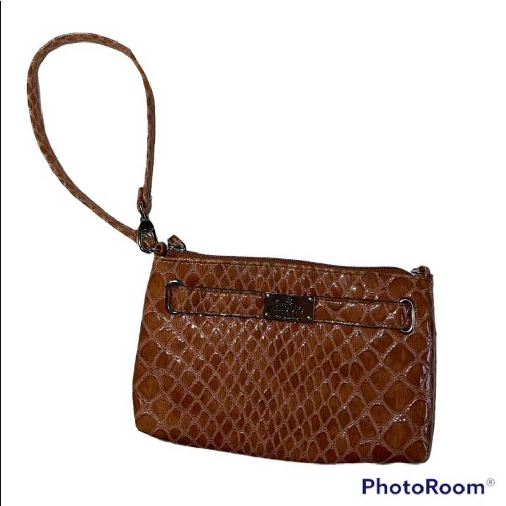 NICOLE MILLER Brown Faux Leather Wristlet